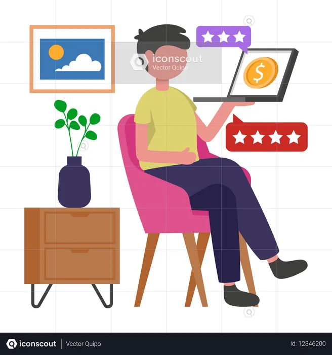 Niño dando reseñas de trabajo independiente  Ilustración