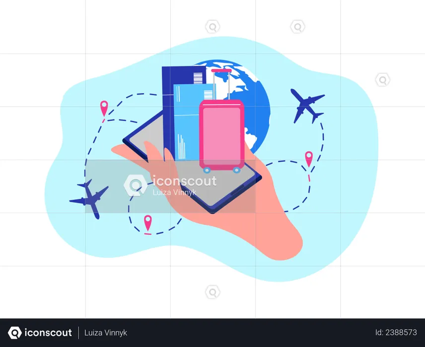 Réservation de billets d'avion, commande de services en ligne de compagnies aériennes avec application mobile  Illustration