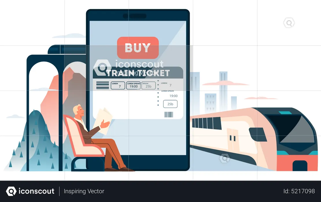 Reserve uma passagem de trem on-line  Ilustração