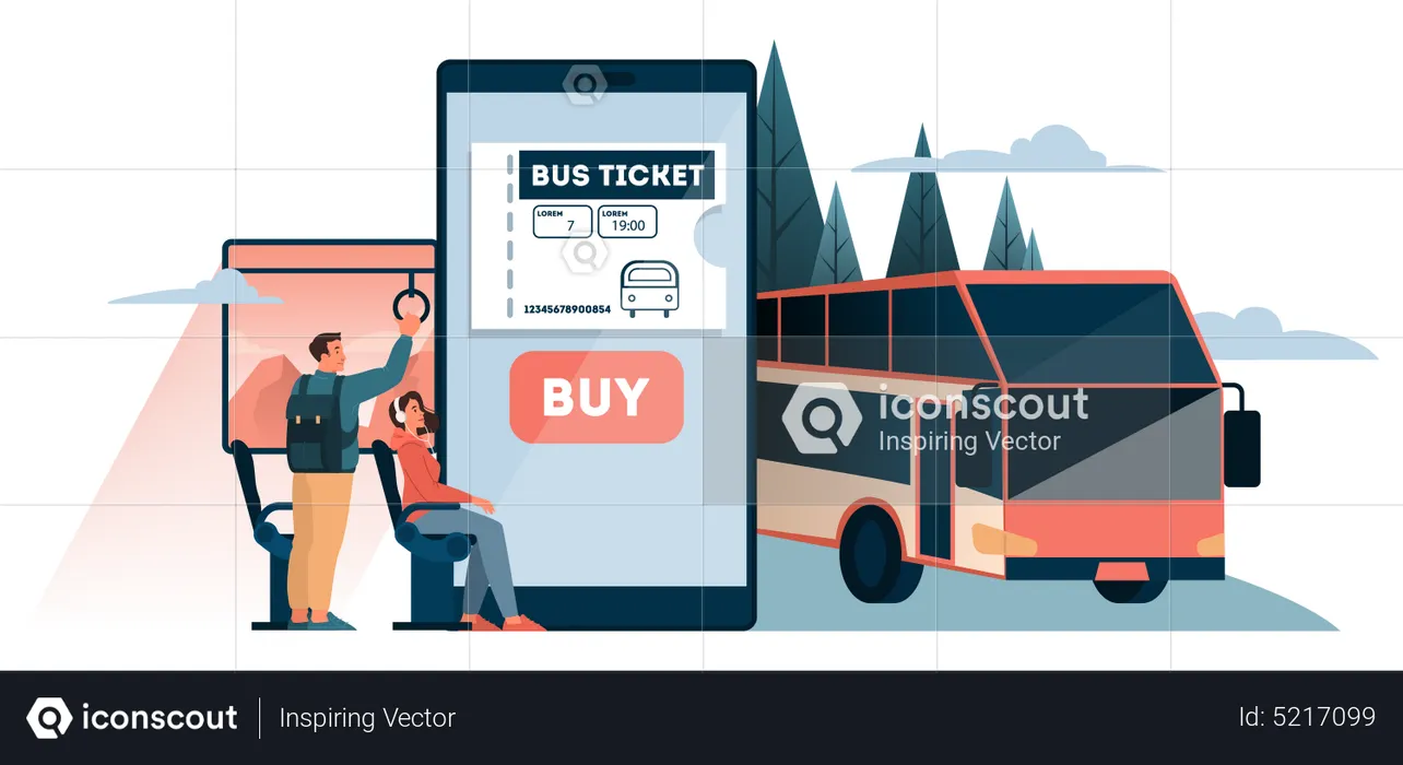 Réservez un billet de bus en ligne  Illustration
