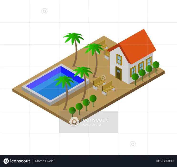 Residence with swimming pool  Illustration