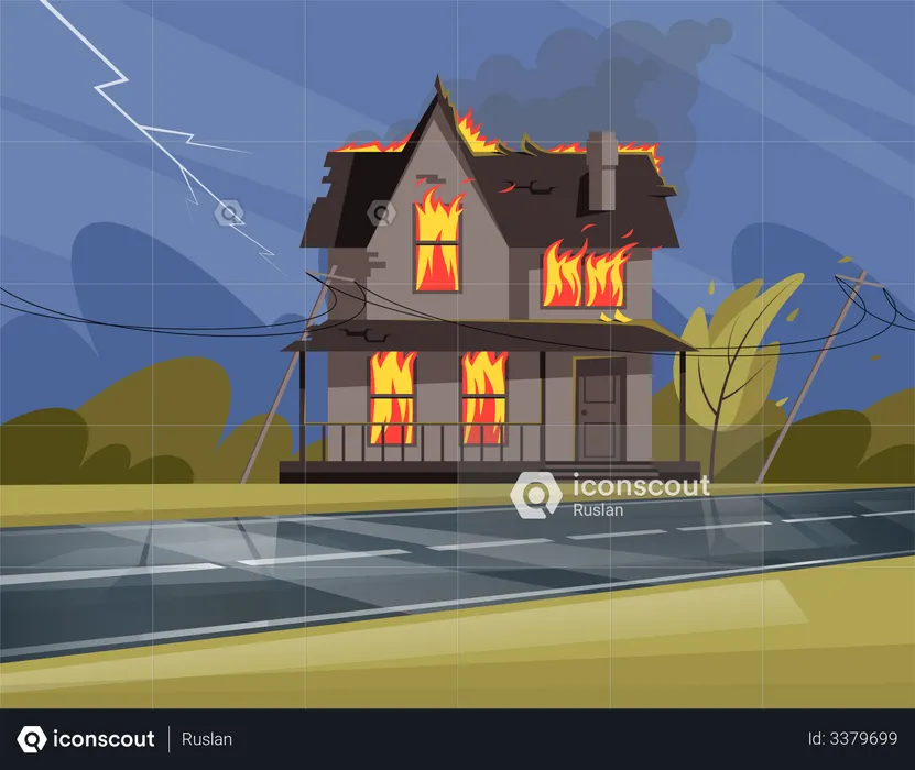 Residential house on fire  Illustration