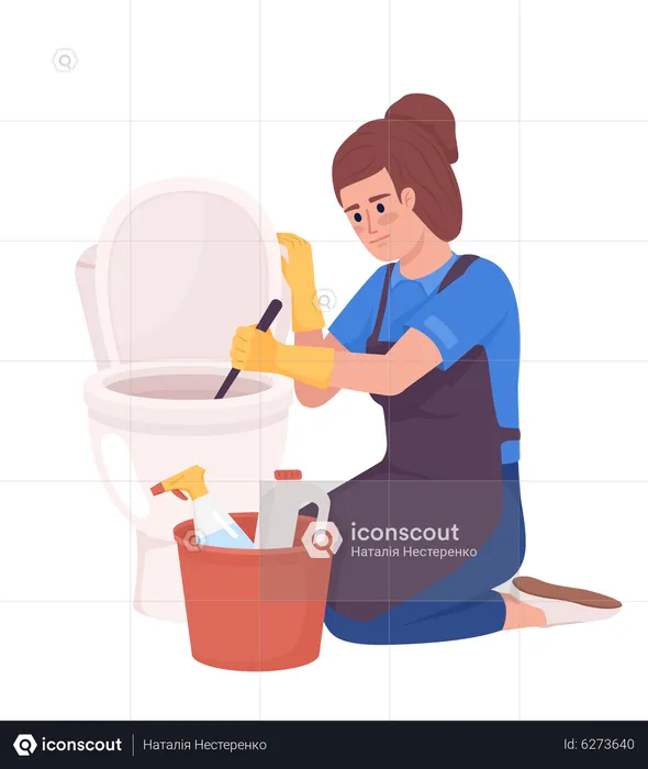 Residential housekeeper cleaning toilet  Illustration