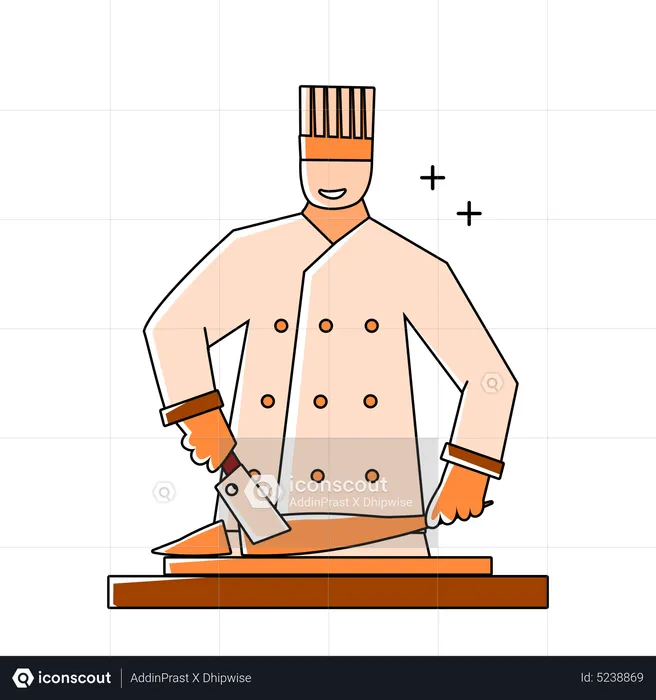 Restaurant chef cutting fish  Illustration