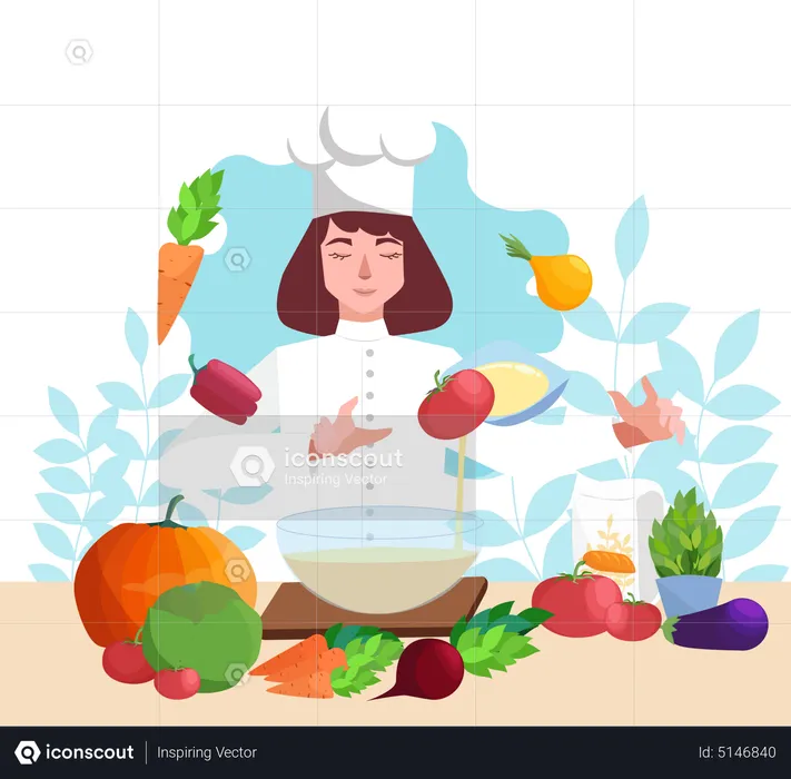 Restaurant chef  in apron making food  Illustration