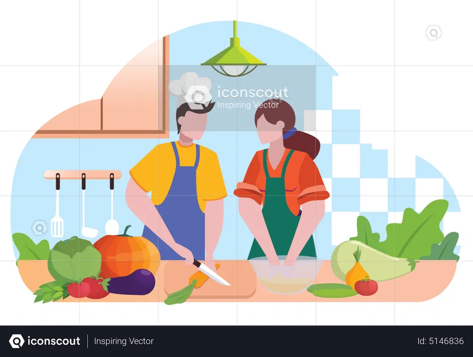 Restaurant chef making tasty dish together  Illustration