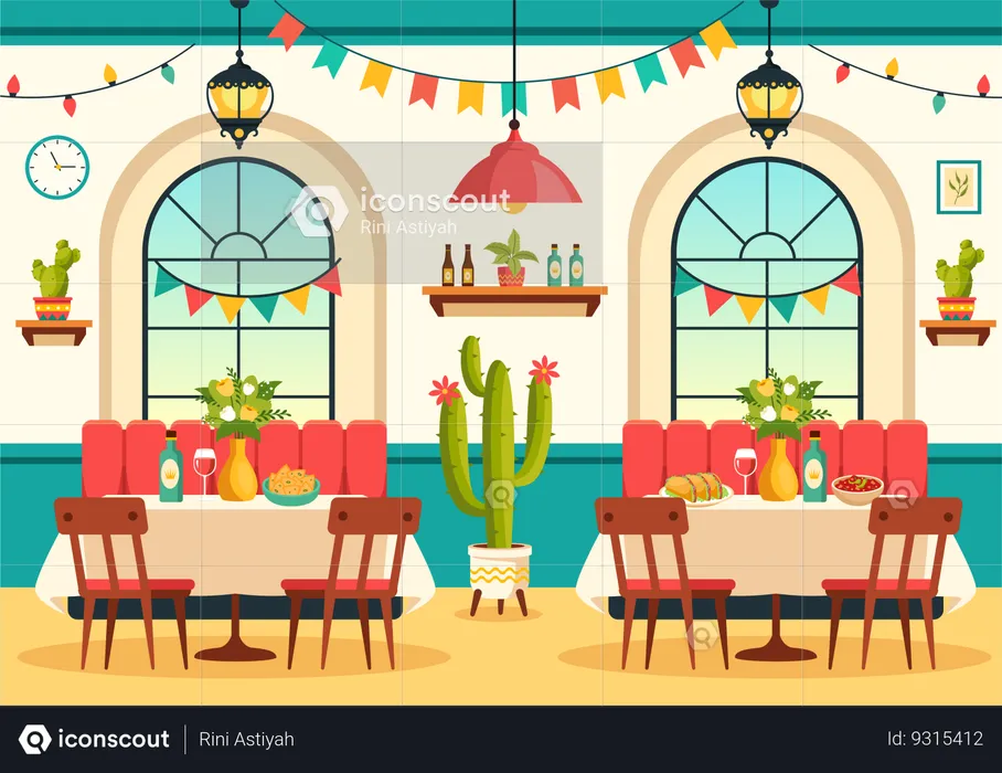 Restaurant de cuisine mexicaine  Illustration