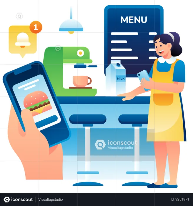 Restaurant receiving online food order  Illustration