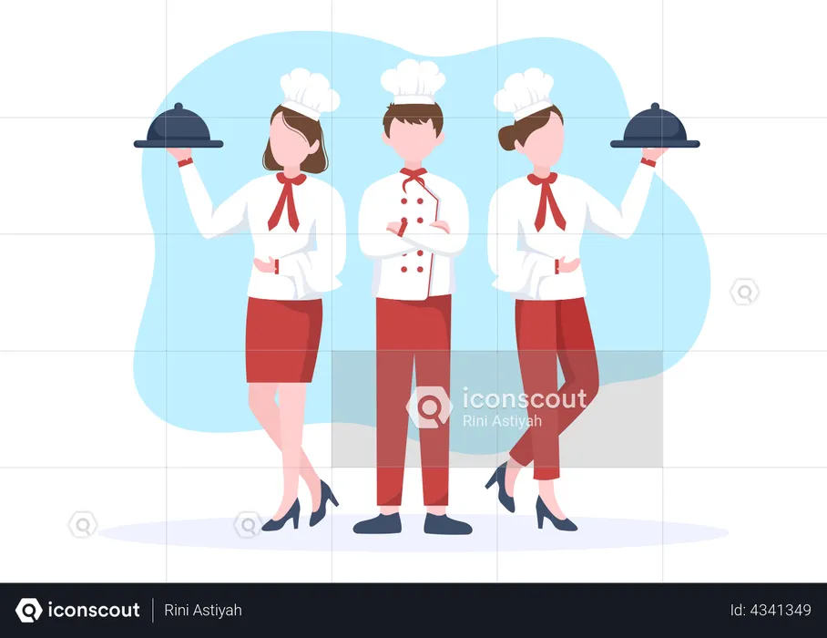 Serveurs et chef de restaurant  Illustration