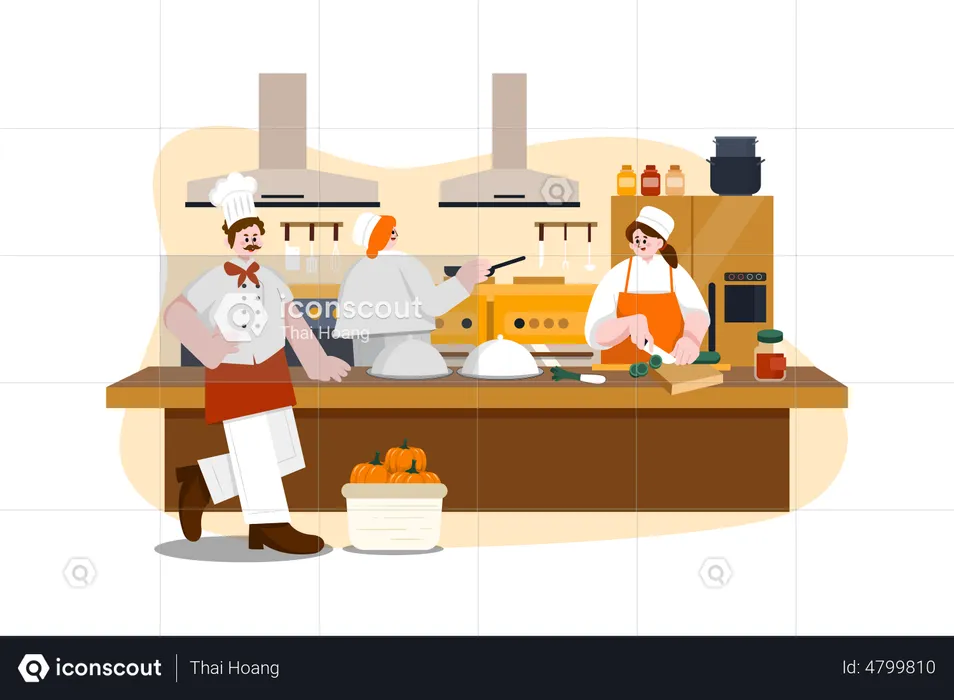 Restaurant staff cooking in apron Illustration
