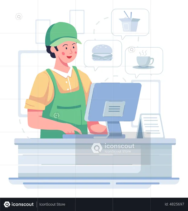 Restaurant waiter confirming online food order  Illustration