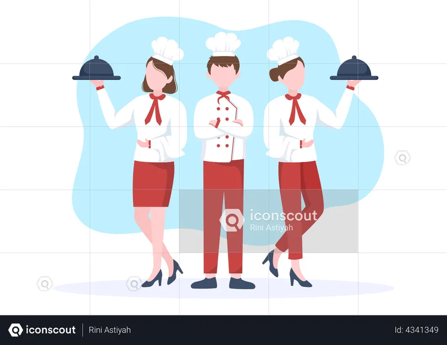 Restaurant waiters and chef  Illustration