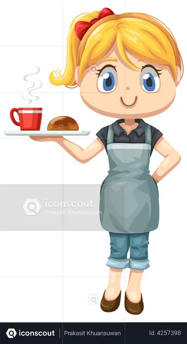Restaurant waitress serving breakfast  Illustration