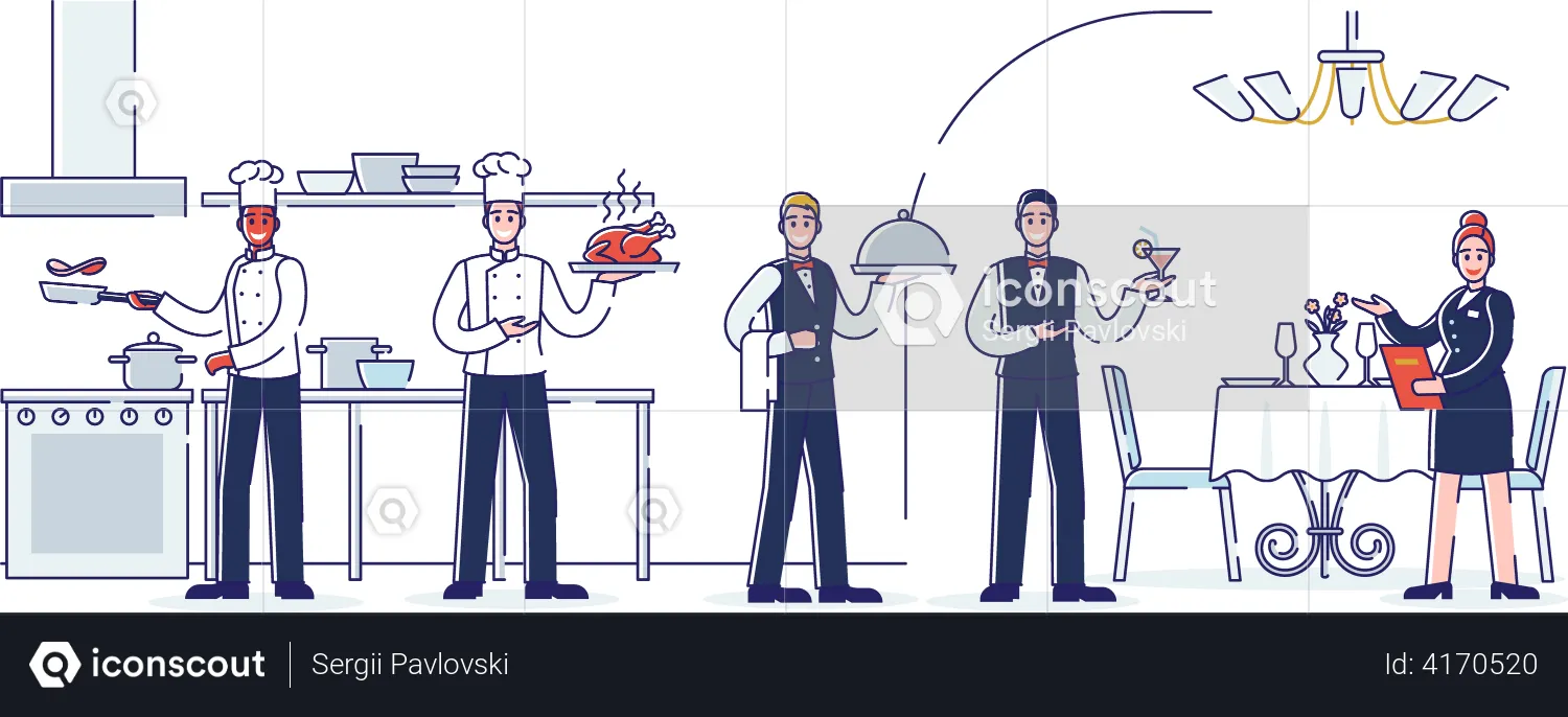 Restaurant Work Process and Staff  Illustration