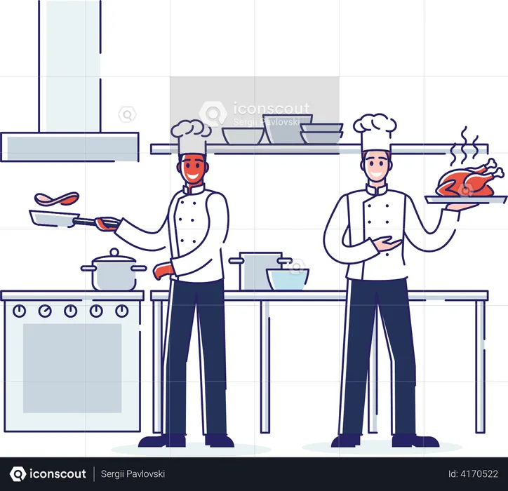 Restaurant Work Process, Service And Staff Illustration