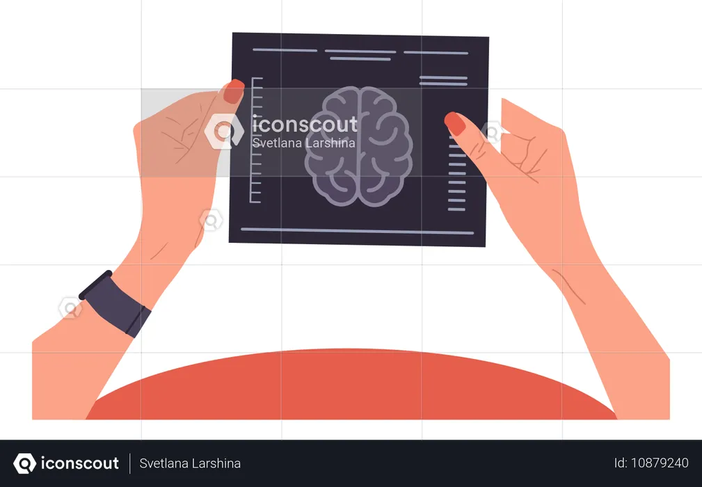 Main tenant le résultat de l'IRM du cerveau  Illustration