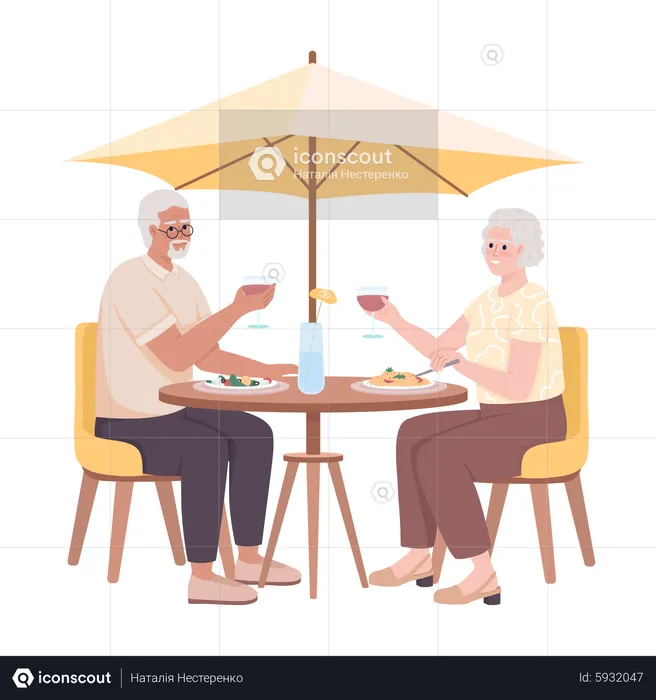Retire couple have dinner in cafe  Illustration