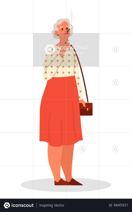 Retired woman standing and smoking cigarette  Illustration