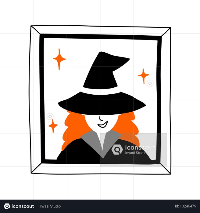 Retrato de bruxa em moldura minimalista de Halloween  Ilustração