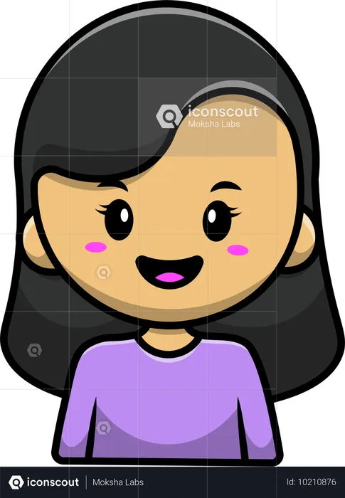 Retrato de menina de cabelo longo  Ilustração