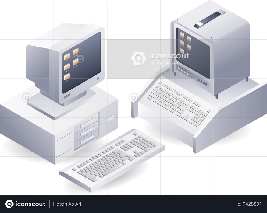 Retro classic computer technology  Illustration