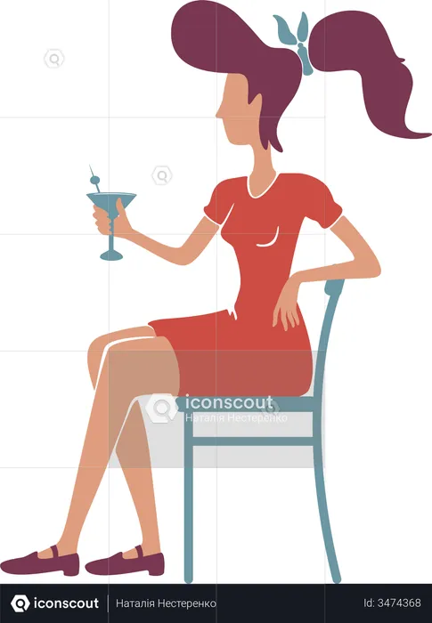 Retro elegant young woman with cocktail  Illustration