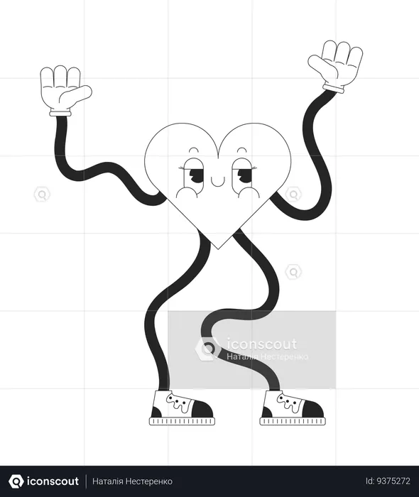 Retro funky heart with wavy arms and legs  Illustration