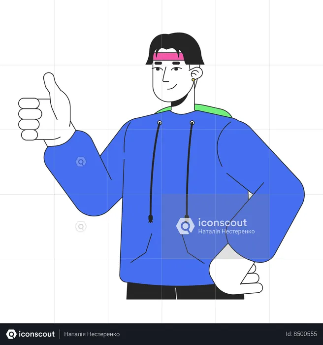 Retro inspired gen z man giving thump up  Illustration