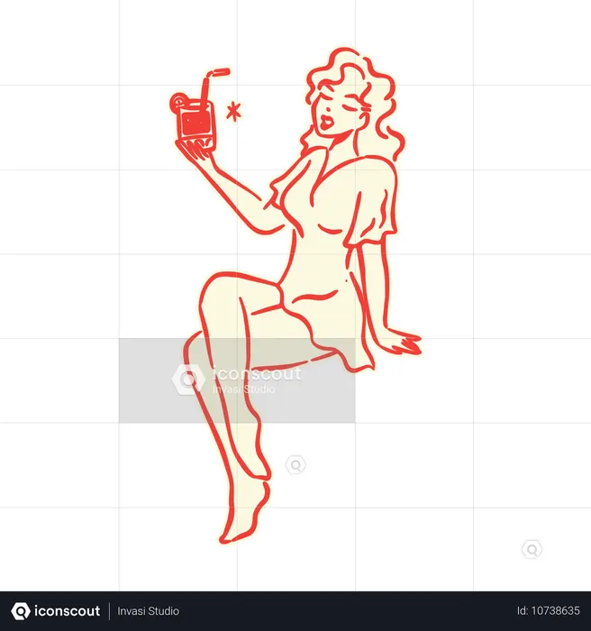 Retro-Mädchen mit tropischem Drink  Illustration