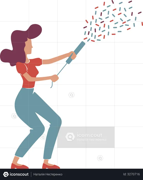 Retro style elegant woman with confetti popper Illustration