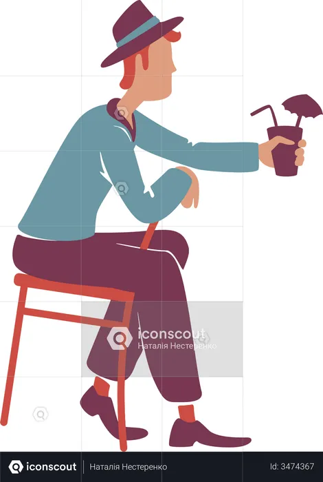 Retro style guy drinking cocktail  Illustration