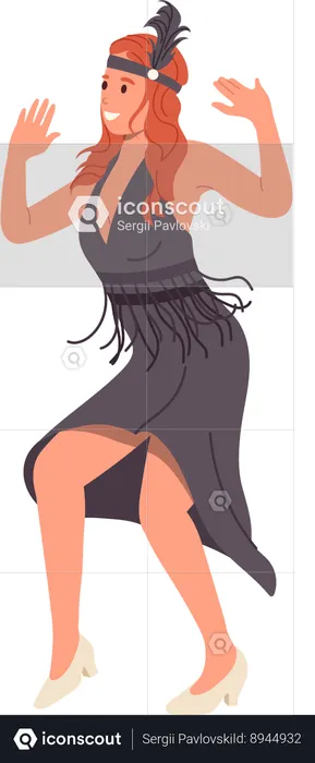 Retro woman is dancing in party  Illustration