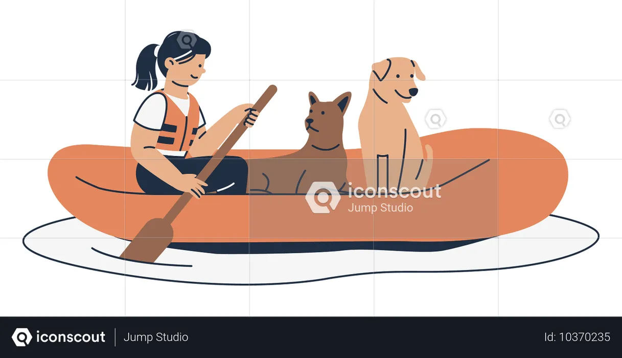 Retter mit Hunden auf einem Boot  Illustration