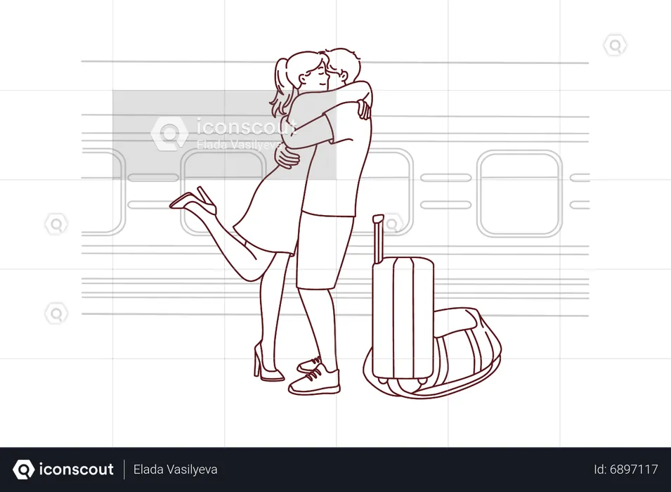 Réunion de couple dans le métro  Illustration