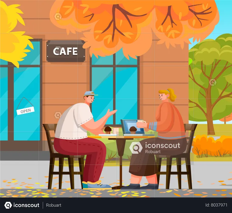 Réunion de couple sur la terrasse du café  Illustration