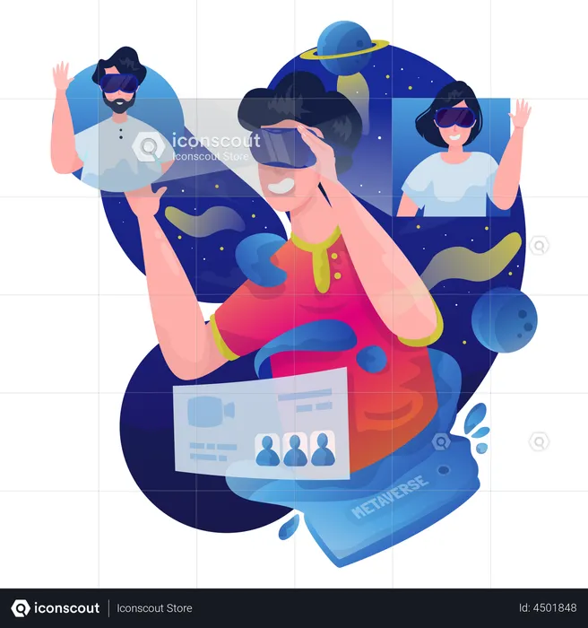 Reunión en línea en metaverso usando tecnología VR  Ilustración