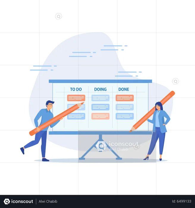 Revisar el progreso del trabajo en el tablero kanban  Ilustración