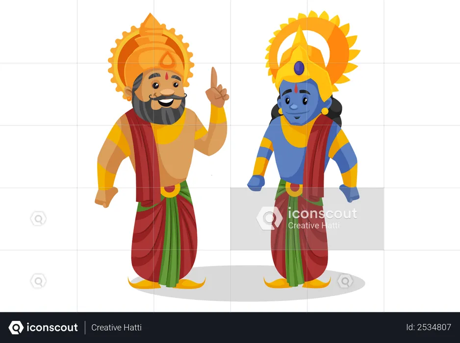 El rey Dasharatha de pie con Lord Ram  Illustration