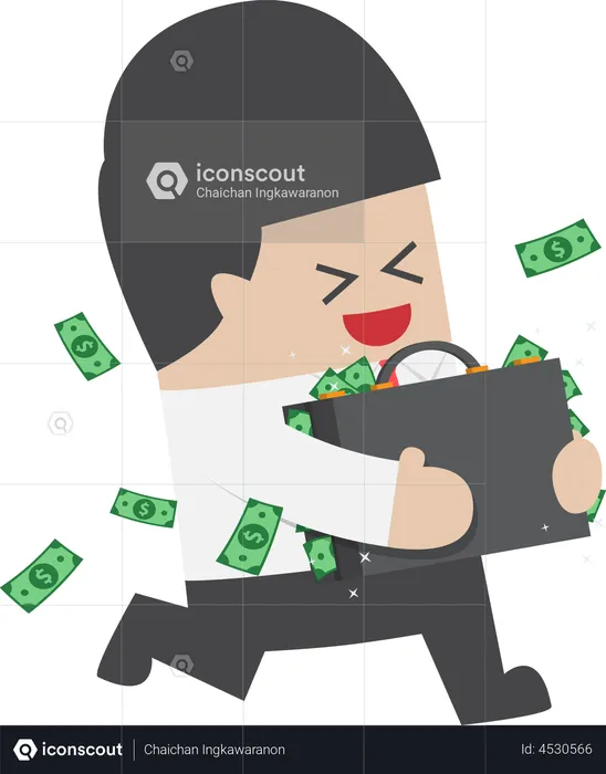 Rich businessman running away with money  Illustration