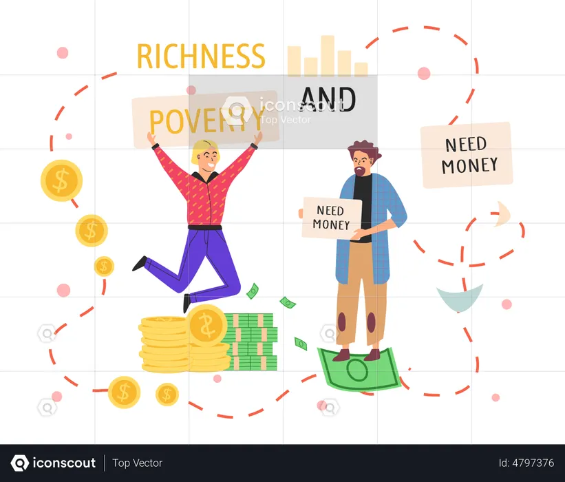 Rich man celebrating while poor man with no money  Illustration