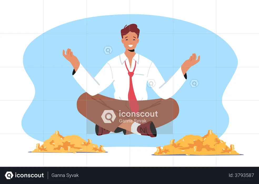 Rich Man Floating In Air  Illustration