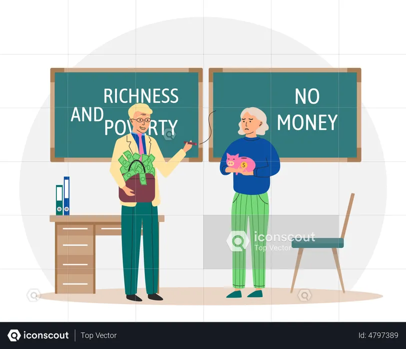 Rich man giving money to poor girl  Illustration
