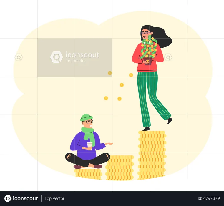 Rich woman giving money to poor people  Illustration