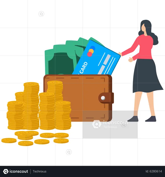 Rich woman with his wealth  Illustration