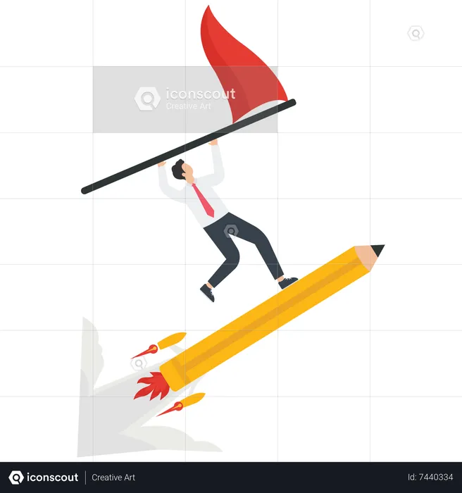 Ride the creative pencil rocket to the sky  Illustration