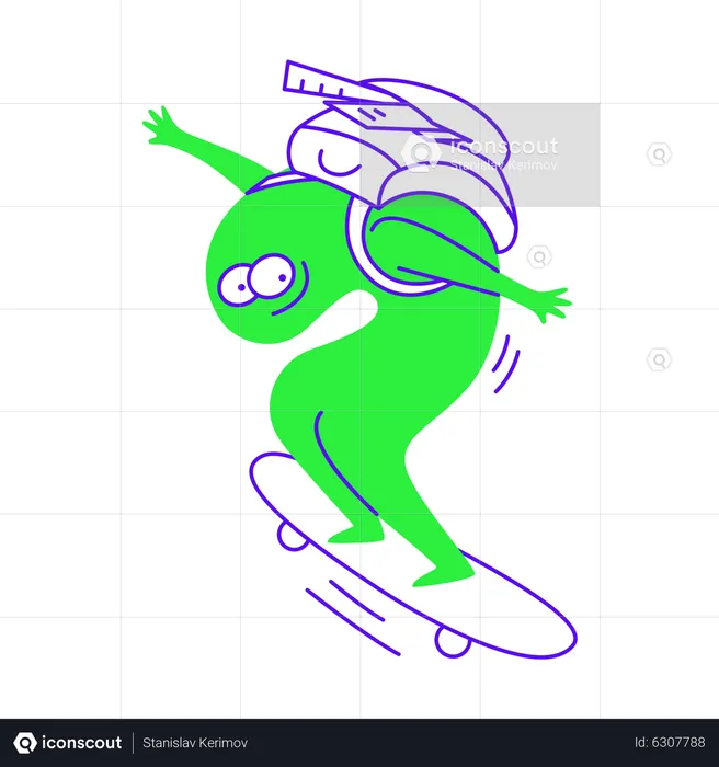 Riding skateboard to school  Illustration