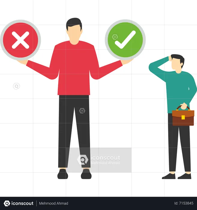 Right or wrong business decision  Illustration