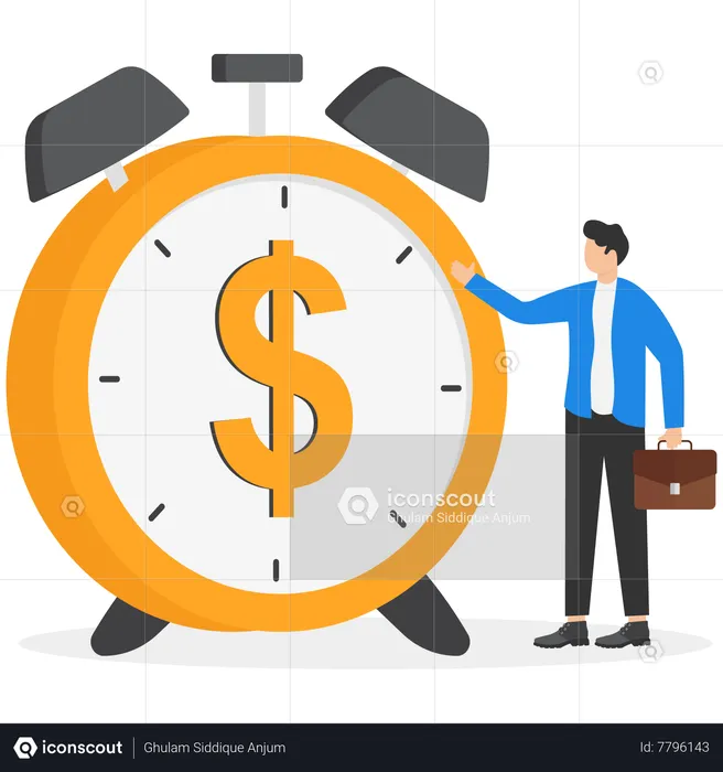 Ringing alarm clock with dollar money sign on clock face  Illustration