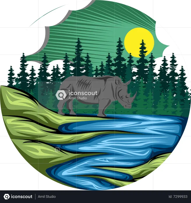 Rinoceronte ir al río  Ilustración