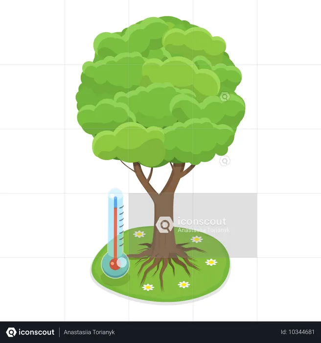 나무에 대한 온도 상승의 영향  일러스트레이션